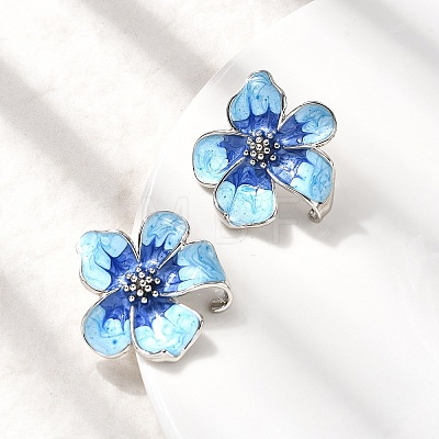 Brass Enamel Flower Stud Earrings EJEW-P322-03P-1