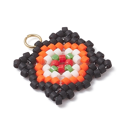 Handmade Glass Seed Beaded  Window Lattice Pattern Shape Pendants PALLOY-MZ00929-01-1