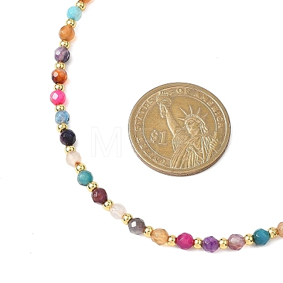 4MM Dyed Faceted Round Natural Agate Beaded Necklaces NJEW-JN05692-1