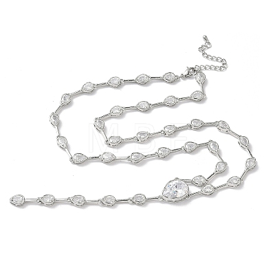 Brass Pave Clear Cubic Zirconia Y Necklaces NJEW-G183-06P-01-1