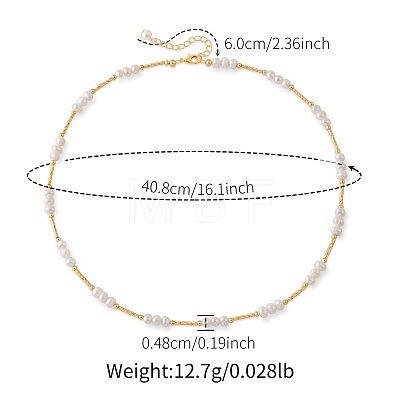 Natural Freshwater Pearl Potato Beaded Brass Tube Link Necklaces for Women TP7024-2-1