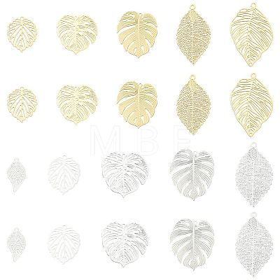 20Pcs 10 Styles Brass Filigree Pendants KKC-FS0001-04-1