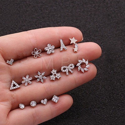 316L Surgical Stainless Steel Micro Pave Clear Cubic Zirconia Bowknot Cartilage Earrings WGCF17E-23-1