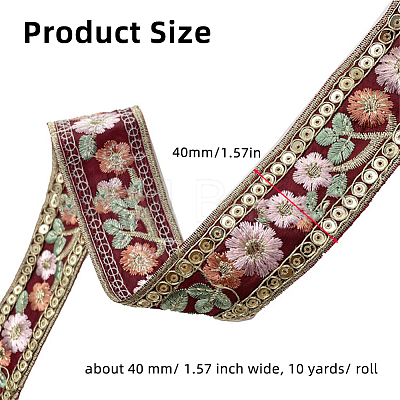 10 Yards Embroidery Flower Polyester Ribbon PW-WG22962-04-1