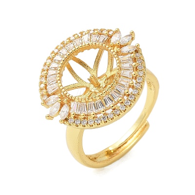 Flat Round Brass Micro Pave Cubic Zirconia Adjustable Ring Settings KK-K297-06G-1