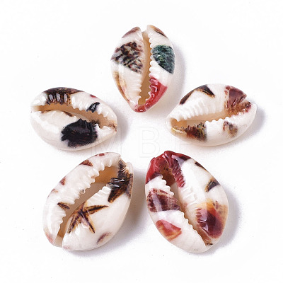 Printed Natural Cowrie Shell Beads SSHEL-R047-01-D03-1