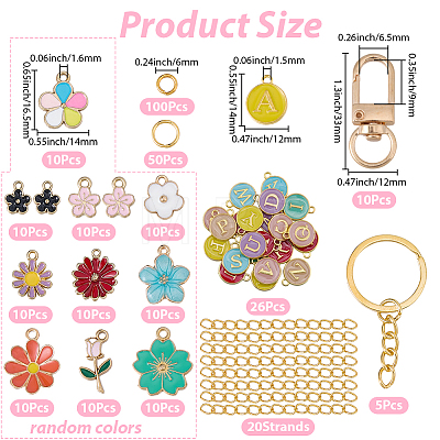 DIY Letter & Flower Keychain Findings Kits DIY-BM0002-22-1