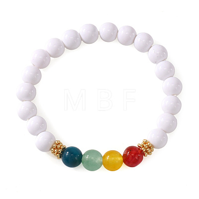 Round Natural Mixed Stone and Acrylic Imitation Pearl Beaded Stretch Bracelets for Women CO7250-1