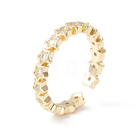 Clear Cubic Zirconia Star Cuff Ring KK-D067-34G-RS-1