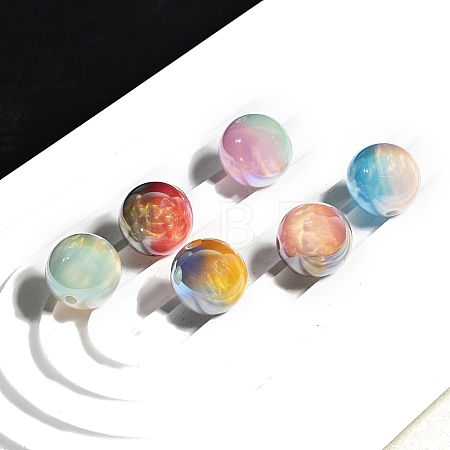 30Pcs Gradient Color & UV Plating Rainbow Iridescent Opaque Resin Beads PW-WG1BD98-13-1