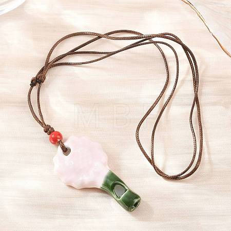 Adjustable Sunflower Porcelain Whistle Pendant Waxed Cord Necklaces for Women FB-CBA68CE-01A-1