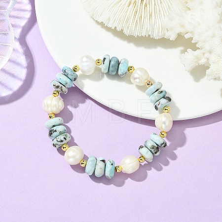 Natural Larimar Beaded Stretch Bracelets for Women BJEW-JB14099-1