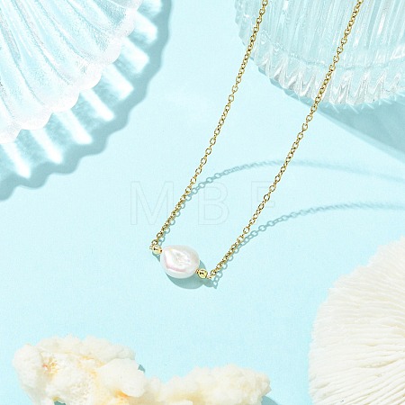 Natural Baroque Keshi Pearl Pendant 304 Stainless Steel Cable Chain Necklaces for Women NJEW-JN06225-02-1