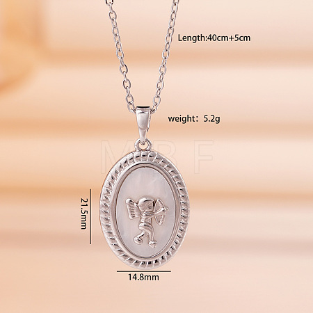 Brass Micro Pave Clear Cubic Zirconia with Natural White Shell Pendant 304 Stainless Steel Cable Chain Necklaces for Women WGAF233-08-1