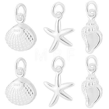 6Pcs 3 Styles Ocean 925 Sterling Silver Pendants STER-BBC0009-57-1