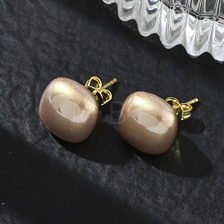 Brass & ABS Plastic Imitation Pearl Stud Earrings for Women PL-CBA760A-03A-G03-1