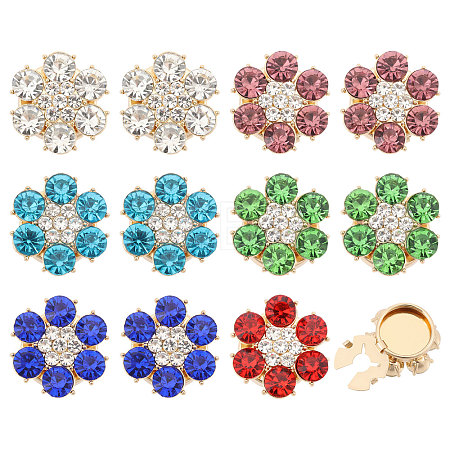 12Pcs 6 Colors Brass Rhinestone Cufflinks BUTT-GL0001-06-1