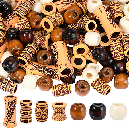 100Pcs 7 Styles Plastic and Wood Beads KY-PA0001-17-1