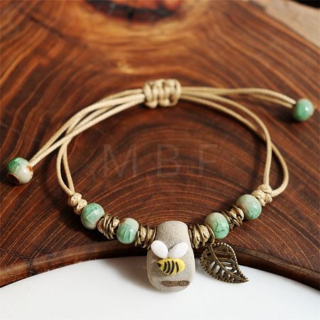 Adjustable Handmade Porcelain Flower Beads Braided Beads Bracelets WGFB2A7-10-1