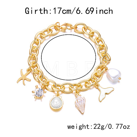 Beach Style Alloy Enamel & Plastic Pearl Charm Bracelets WG5E974-05-1