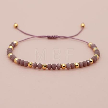 Glass & Brass Round Beads Braided Bead Bracelets RD6595-16-1