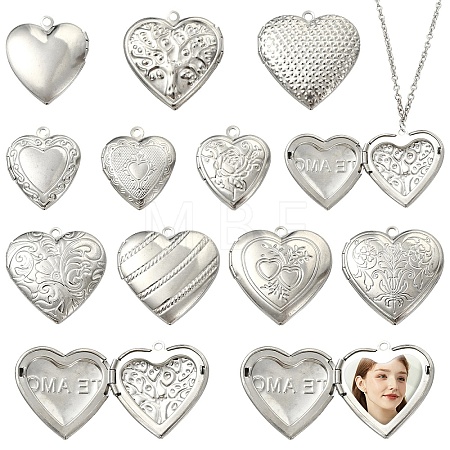 10Pcs 10 Styles 304 Stainless Steel Locket Pendants STAS-YW0011-31-1