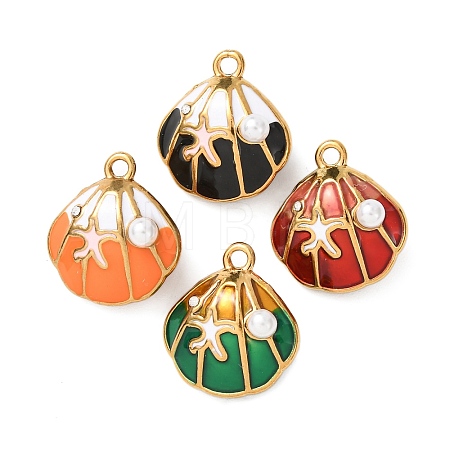 304 Stainless Steel Enamel with ABS Iimitation Pearl Pendants STAS-Z193-07G-1