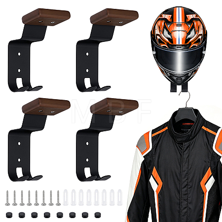 2 Bags Wood & Carbon Alloy Motorcycle Helmet Rack ODIS-DL0001-11-1