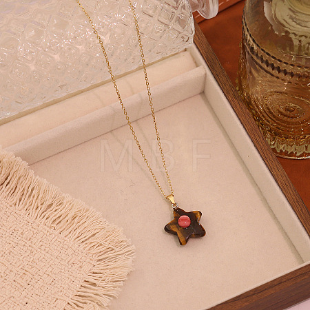 Natural Tiger Eye Pendant Necklaces WG2F85E-05-1