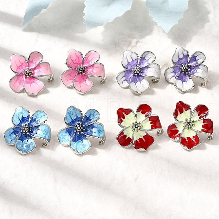 Brass Enamel Flower Stud Earrings EJEW-P322-03P-1