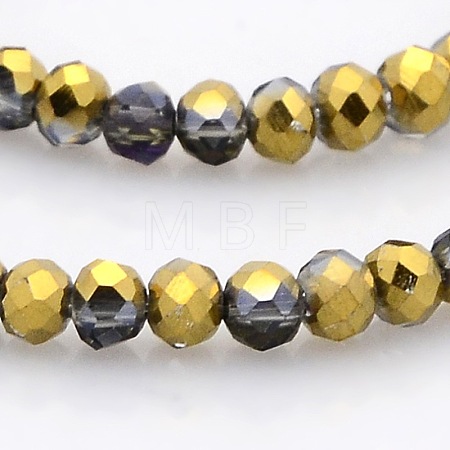Half Plated Faceted Rondelle Glass Beads Strands GLAA-A024B-HP03-1