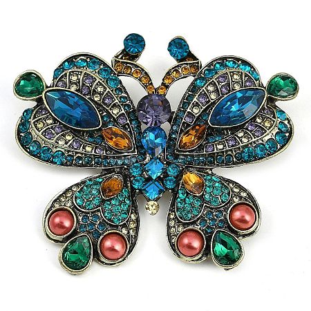 Zinc Alloy Colorful Rhinestone Brooch JEWB-U011-04AG-02-1