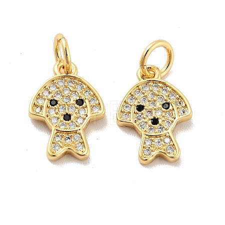 Dog Brass Micro Pave Clear Cubic Zirconia Charms KK-G425-14G-1
