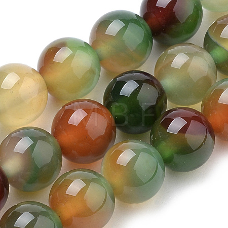 Natural Peacock Green Agate Beads Strands G-S259-16-10mm-1
