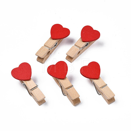 Wooden Craft Pegs Clips with Heart Beads WOOD-R249-006-1