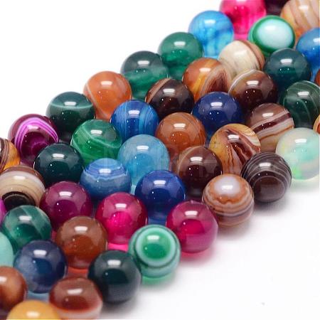 Natural Striped Agate/Banded Agate Bead Strands G-K155-A-8mm-12-1
