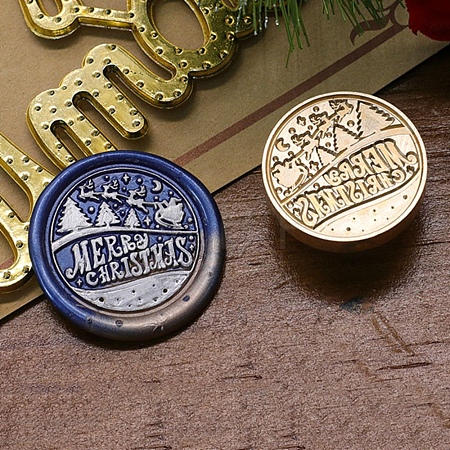 Merry Christmas Series Wax Seal Brass Stamp Head AJEW-M037-01G-04-1