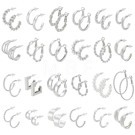 24 Pairs Zinc Alloy Stud Earring & Hoop Earring Sets EJEW-UN0005-42A-1