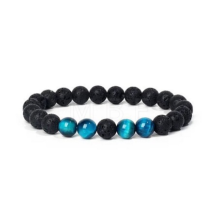 8MM Round Dyed Natural Tiger Eye and Lava Rock Yoga Beaded Stretch Bracelets ZG6546-4-1