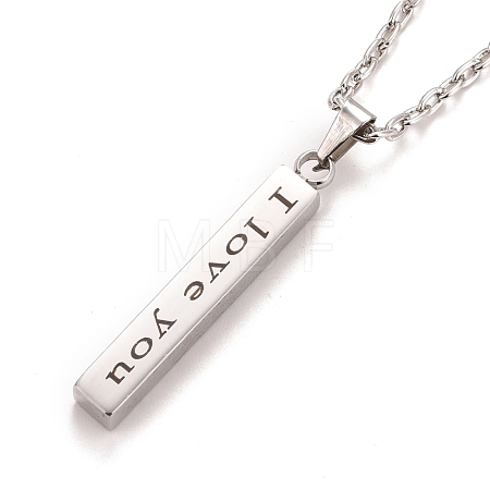 Rectangle with Word I Love You 304 Stainless Steel Pendant Necklace with Alloy Cable Chain for Women NJEW-M192-01P-1