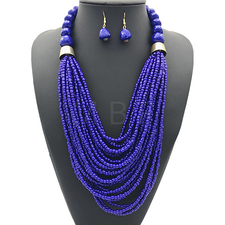 Bohemian Alloy & Resin & Glass Seed Beaded Multilayer Necklaces & Dangle Earrings FS-WG32A45-08-1