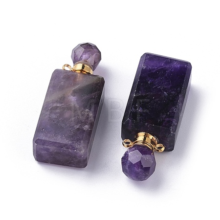 Faceted Natural Amethyst Openable Perfume Bottle Pendants G-P435-C-02G-1