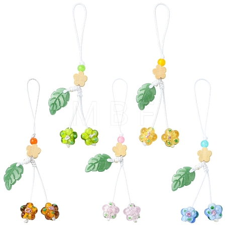5Pcs 5 Colors Handmade Lampwork with Transparent Glass Bead Pendant Decorations HJEW-YW00463-1