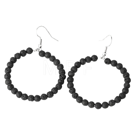 Fashionable Natural Lava Rock Hoop Earrings for Women KJ9273-7-1