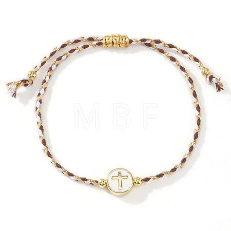 Handmade Flat Round with Cross Brass Resin Beaded Adjustable Bracelets RY0918-6-1