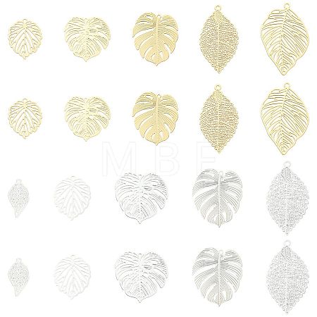 20Pcs 10 Styles Brass Filigree Pendants KKC-FS0001-04-1