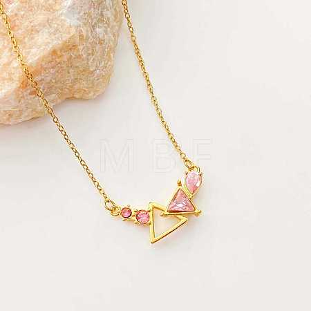 304 Stainless Steel Rose Rhinestone Pendant Necklaces for Women WGA56D1-03-1