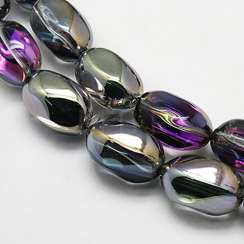 Half Plated Crystal Glass Oval Beads Strands EGLA-F026-C03-1