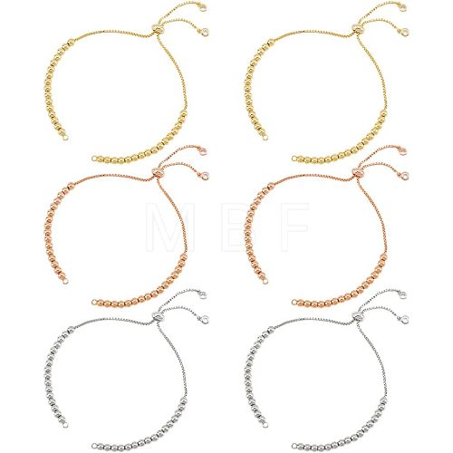  6Pcs 3 Colors Half Finished Brass Cubic Zirconia Slider Bracelets ZIRC-NB0002-02-1