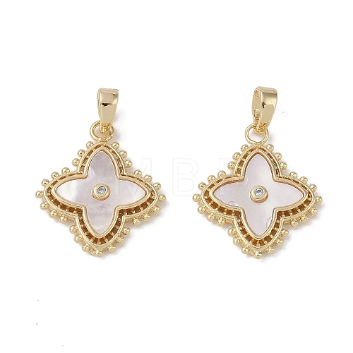 Brass & Shell & Clear Cubic Zirconia Pendants KK-G497-12G-1